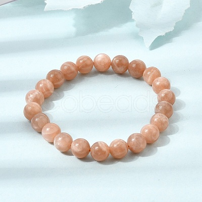 8MM Natural Sunstone Round Beaded Stretch Bracelets for Women GG-CBA3F02-11A-1