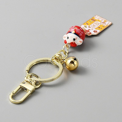Japanese Maneki Neko Brass Bell Pendant Keychain KEYC-WH0036-13LG-03-1