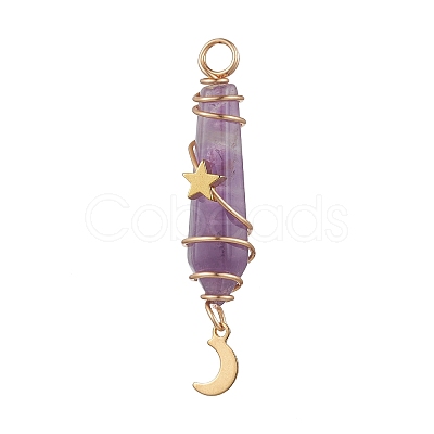 3Pcs 3 Styles Natural Amethyst Pointed Copper Wire Wrapped Faceted Bullet Big Pendants PALLOY-JF03572-03-1