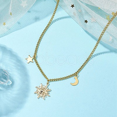 Sun & Star & Moon Brass Pendant Necklaces NJEW-JN04808-1