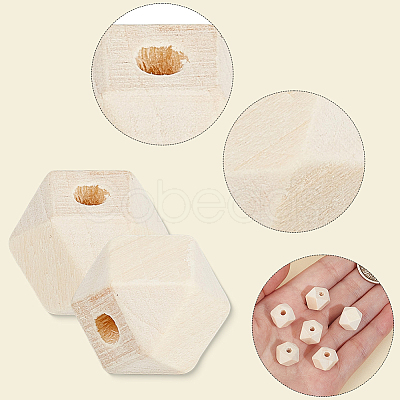 100Pcs Unfinished Wood Faceted Cube Beads WOOD-PA0001-75C-1