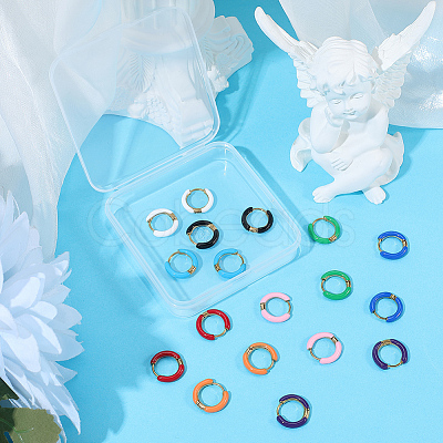 9 Pairs 9 Colors Two Tone 304 Stainless Steel Chunky Huggie Hoop Earrings EJEW-SC0001-90-1