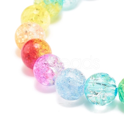 Rainbow Acrylic Round Beaded Stretch Bracelet for Women BJEW-JB07555-1