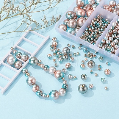 497Pcs 5 Style Rainbow ABS Plastic Imitation Pearl Beads OACR-YW0001-09A-1