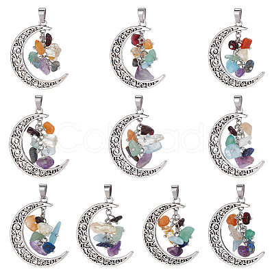10Pcs Chakra Theme Natural Mixed Stone Pendants FIND-CA0006-23-1