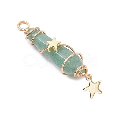 3Pcs 3 Styles Natural Green Aventurine Pointed Copper Wire Wrapped Faceted Bullet Big Pendants PALLOY-JF03572-02-1