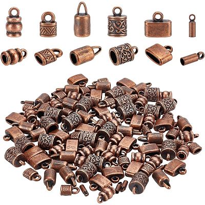 120Pcs 6 Styles Tibetan Style Alloy Cord End FIND-NB0004-49-1
