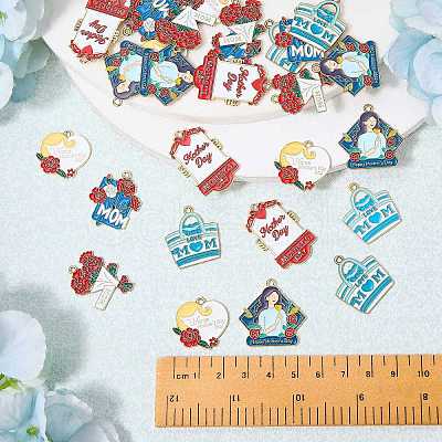 30Pcs 6 Styles Mother's Day Alloy Enamel Pendants ENAM-SZ0003-47-1