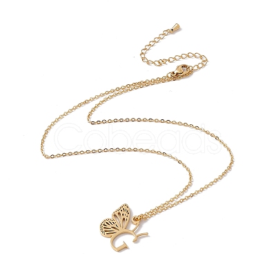 Initial Letter with Butterfly Pendant Necklace NJEW-C026-01G-G-1