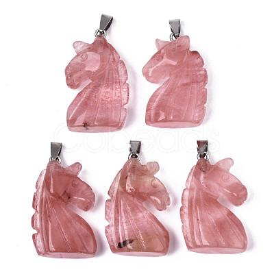 Carved Watermelon Stone Glass Pendants G-N0327-002K-1