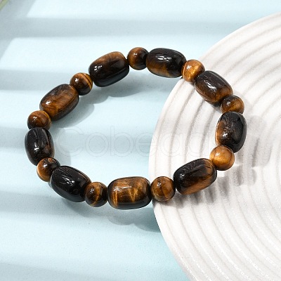 Natural Tiger Eye Oval and Round Beaded Stretch Bracelets for Women GG-CBA3F02-13B-1