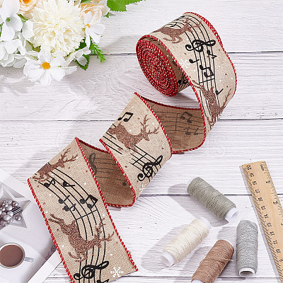 1 Roll Printed Polyester Imitation Burlap Ribbons OCOR-GO0001-08-1