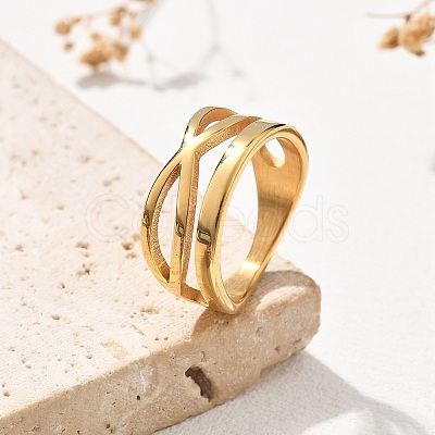 304 Stainless Steel Criss Cross Finger Rings RJEW-Q012-08G-1