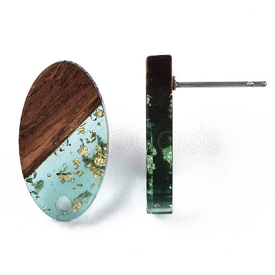 Transparent Resin & Walnut Wood Stud Earring Findings MAK-N032-005A-F02-1