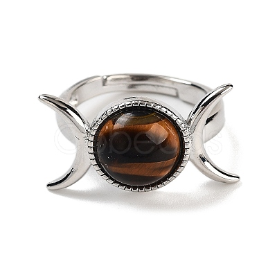 Natural Tiger Eye Adjustable Rings RJEW-K271-01P-10-1