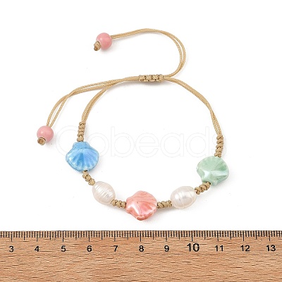 Glazed Porcelain Beads & Natural Cultured Freshwater Pearl Braided Bead Bracelets BJEW-JB14202-01-1
