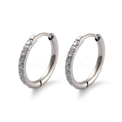 316 Surgical Stainless Steel Pave Clear Cubic Zirconia Hoop Earrings Women EJEW-A109-01C-P-1
