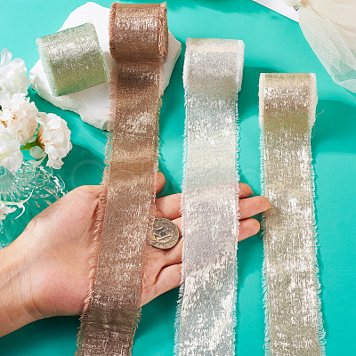 4 Rolls 4 Colors Satin Frayed Ribbon SRIB-TA0001-19-1