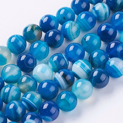 Natural Striped Agate/Banded Agate Beads Strands G-G582-10mm-10-1