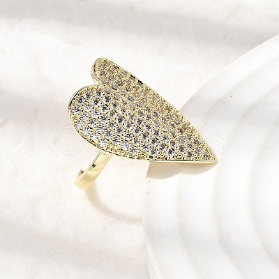 Brass Micro Pave Cubic Zirconia Cuff Open Rings for Women RJEW-K264-11G-1