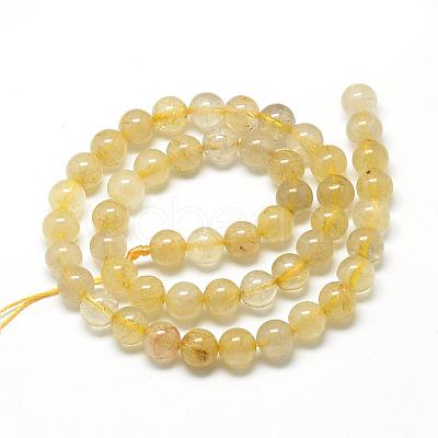 Natural Gold Rutilated Quartz Beads Strands G-R446-8mm-12-1