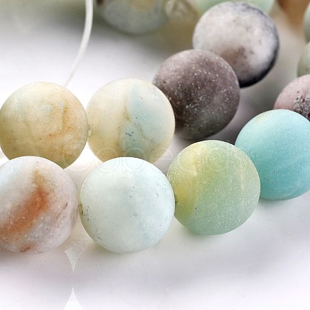 Frosted Natural Flower Amazonite Round Beads Strands G-E330-8mm-01-1