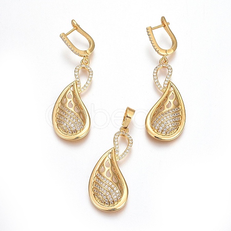 Brass Micro Pave Cubic Zirconia Jewelry Sets SJEW-F189-03G-1