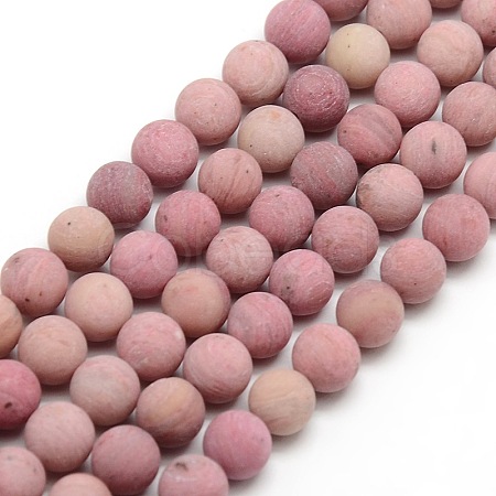 Natural Frosted Rhodonite Round Bead Strands G-M064-6mm-04-1