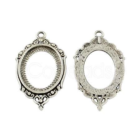 Tibetan Style Zinc Alloy Open Back Pendant Cabochons Settings TIBEP-R334-245AS-RS-1