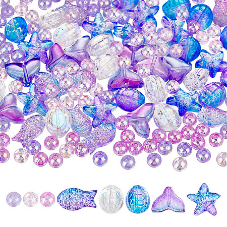 Transparent Spray Painted Glass & Acrylic Beads Findings Kits FIND-HY0004-64B-1