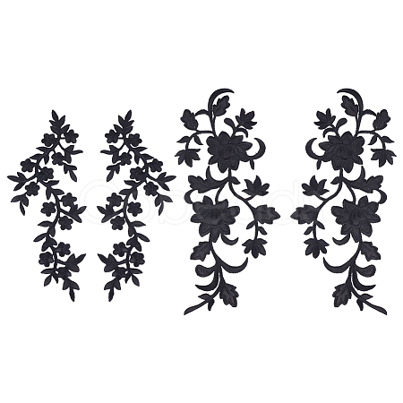 4Pcs 2 Styles Plum Blosssom & Flower Cotton Computerized Embroidery Sew on Patches PATC-GA0001-35-1