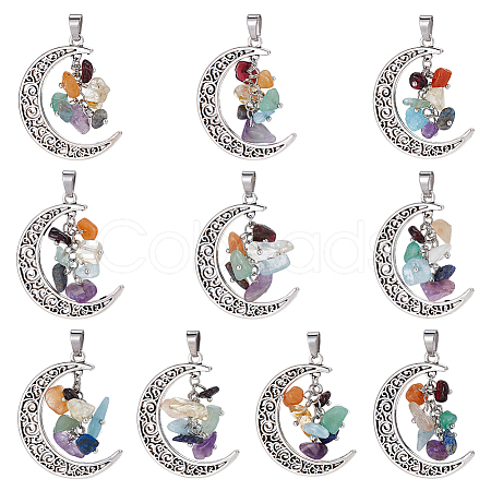 10Pcs Chakra Theme Natural Mixed Stone Pendants FIND-CA0006-23-1