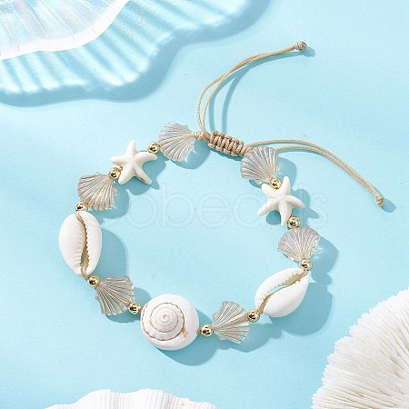 Synthetical Turquoise & Natural Mixed Shell & Acrylic Beads Adjustable Bracelets for Women BJEW-TA00743-1