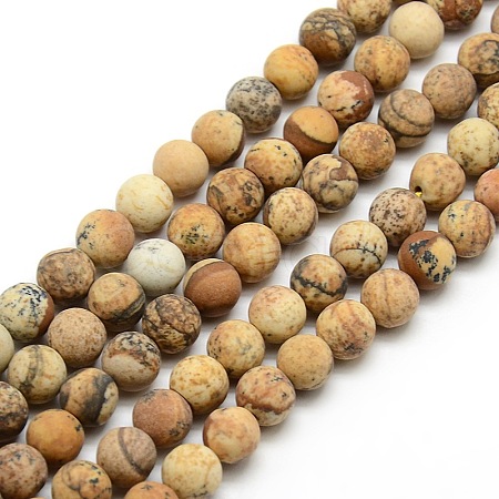 Frosted Natural Picture Jasper Round Bead Strands G-M064-4mm-05-1