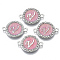 Alloy Enamel Links Connectors, with Crystal Rhinestones, Flat Round with Letter, Silver Color Plated, Letter.V, 22x16x2mm, Hole: 1.8mm