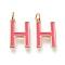 Brass Enamel Pendants, with Jump Ring, Long-Lasting Plated, Real 18K Gold Plated, Letter.H, Hot Pink, Letter.H, H: 18x11x1.8mm, Jump Rings: Inner Diameter: 3mm