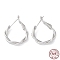 Rhodium Plated 925 Sterling Silver Hoop Earrings, Twist Wire, with S925 Stamp, Real Platinum Plated, 26.5x3x19.5mm