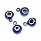 Handmade Evil Eye Lampwork Charms, with Brass Findings, Flat Round, Blue, Gunmetal, 10x6.5x3mm, Hole: 1.5mm