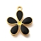 304 Stainless Steel Enamel Charms, Flower Charms, Real 18K Gold Plated, Black, 12.5x11x1mm, Hole: 1mm