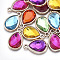 UV Plating Acrylic Pendants, with Acrylic Rhinestone, Faceted, Teardrop, Light Gold, Mixed Color, 25x16x4.5mm, Hole: 2mm