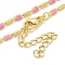 Brass Enamel Column Link Chain Necklaces, Real 18K Gold Plated, Lead Free & Cadmium Free & Nickel Free, Long-Lasting Plated, Pink, 17.60 inch(44.7cm)