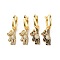 Cubic Zirconia Bear Dangle Hoop Earrings, Real 18K Gold Plated Brass Jewelry for Women, Mixed Color, 34mm, Pin: 0.8x1mm