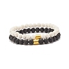 2Pcs 2 Style Natural Lava Rock(Dyed) Round Beaded Stretch Bracelets Set with Column Synthetic Hematite BJEW-JB07578-1