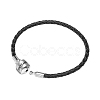 TINYSAND Rhodium Plated 925 Sterling Silver Braided Leather Bracelet Making TS-B-128-18-2