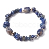 Natural Sodalite Cuboid & Lapis Lazuli Chip Beaded Stretch Bracelets for Women BJEW-JB10808-07-1