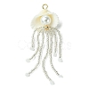 Natural Clam Shell & Glass Pearl & Glass Seed Beaded Big Pendants PALLOY-MZ00298-01-1
