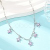 Brass Pave Lilac Cubic Zirconia Flower Pendant Figaro Chain Bib Necklaces for Women NJEW-F364-01P-2