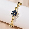 Brass Micro Pave Cubic Zirconia Flower & Leaf Link Chain Bracelets for Women BJEW-G764-03G-3