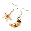 Natural Amber Wire Wrapped Star Moon Dangle Earrings EJEW-JE07532-4