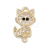 Brass Pave Clear & Black Cubic Zirconia Pet Kitten Connector Charms KK-Z061-01G-01-1